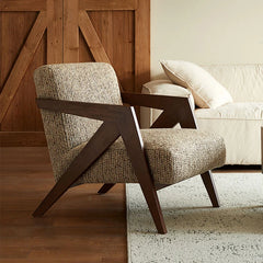 Stylish Cotton and Linen Accent Chair with Modern Wooden Frame - Perfect for Living Room Decor fme-3132