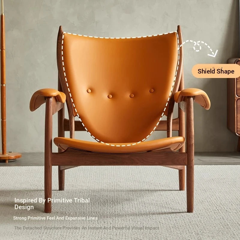 Stylish Shield-Shaped Chair in Ash Wood with Premium Faux & Genuine Leather – Modern Tribal Design for Elegant Interiors fme-3137