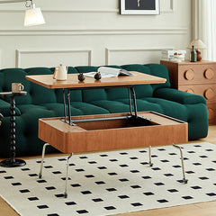 Elegant Light Brown Cherry Wood Tea Table with Metal Accents and Durable Nylon Legs fmy-686