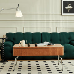 Elegant Light Brown Cherry Wood Tea Table with Metal Accents and Durable Nylon Legs fmy-686