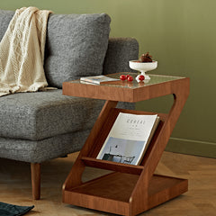 Elegant Light Brown Black Cherry Wood Tea Table with Plywood & Glass Top fmy-688
