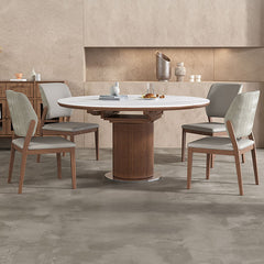 Elegant Sintered Stone & Ash Wood Table with Sleek Stainless Steel Accents fnl-272