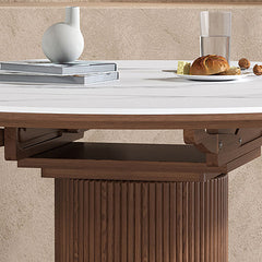 Elegant Sintered Stone & Ash Wood Table with Sleek Stainless Steel Accents fnl-272