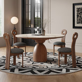 Elegant Brown Sintered Stone Dining Table with Solid Wood Base fnl-279