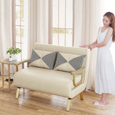 Stylish Leathaire Bed in Khaki Grey with Orange-Green Accents - Modern Comfort & Elegance foltm-1553