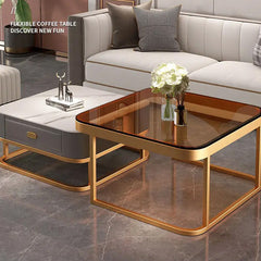 Stylish Mixed-Material Tea Table with Sintered Stone Top and Synthetic Leather Storage frg-499