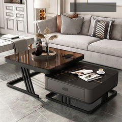 Modern Sintered Stone & Metal Tea Table with PU Leather and Particle Board - Gray & White frg-504