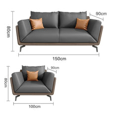 Luxurious Dark Brown Gray Sofa with Solid Wood Frame - Orange and Latex Faux Leather Upholstery fsj-1027