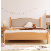 Nature-Inspired Light Brown Bed in Beech and Pine Wood with Faux Leather Trim fslmz-1092