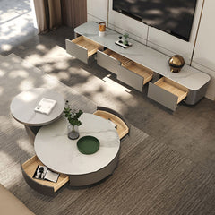 Elegant White Tea Table with Sintered Stone and Solid Wood Particle Board fsm-970