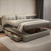 Bed Khaki Beige Light gray Dark gray Cowhide Leather Pine Solid wood Multi-layer board Synthetic leather fxbl-6384