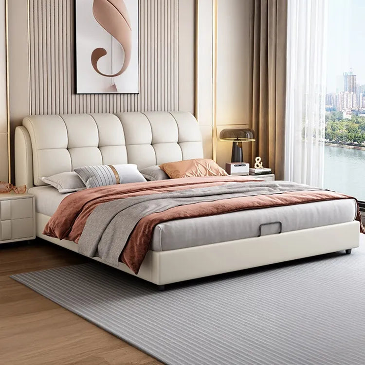 Bed Beige Blue Synthetic leather Solid wood Multi-layer board fxbl-6386