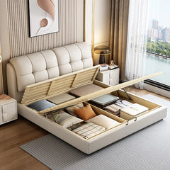 Bed Beige Blue Synthetic leather Solid wood Multi-layer board fxbl-6386