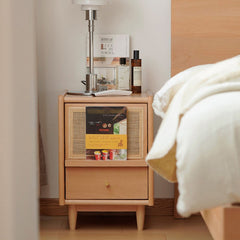 Beech Wood Rattan Bedside Table - Natural Wood Color Multi-Layer Board Nightstand fxgmz-589