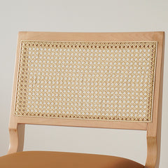 Mid-Century Modern Beech Wood & Rattan Dining Chair with Brown PU Leather Seat fxgmz-592