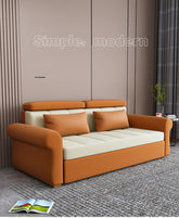 Stylish Multi-Color Techno Fabric Sofa Bed - Orange, Brown, Blue, Green, Black & Gray with Wood Accents fxgz-291