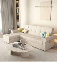 Convertible Sofa Bed in Off-White Gray with Blue, Green, Orange, and Brown Accents - Wood Frame & Techno Fabric fxgz-294