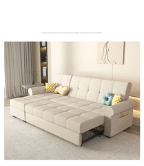 Convertible Sofa Bed in Off-White Gray with Blue, Green, Orange, and Brown Accents - Wood Frame & Techno Fabric fxgz-294