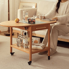 Stylish Light Oak Wood Tea Table with Metal and Nylon Accents - Natural Brown Finish fyg-666