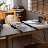 Elegant White Marble & Oak Wood Dining Table with Metal Accents | Cherry Wood Option Available fyx-838