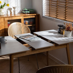 Elegant White Marble & Oak Wood Dining Table with Metal Accents | Cherry Wood Option Available fyx-838