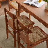 Elegant Natural Cherry Wood Chair with Rattan Detailing fyx-894