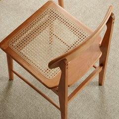 Elegant Natural Cherry Wood Chair with Rattan Detailing fyx-894