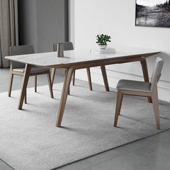 Elegant White Sintered Stone & Ash Wood Table: Modern Design & Durability hagst-323