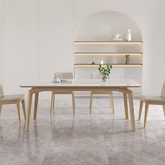 Stylish Table with White Sintered Stone Top and Ash Wood Multi-Layer Board hagst-558