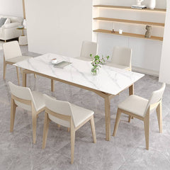 Stylish Table with White Sintered Stone Top and Ash Wood Multi-Layer Board hagst-558