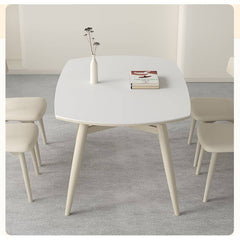 White Sintered Stone Table with Oak Wood Multi-Layer Board for Stylish Home Decor hagst-559