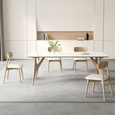 Elegant Table with Sintered Stone and Ash Wood - Modern Multi-Layer Design in White, Black, and Gray hagst-560