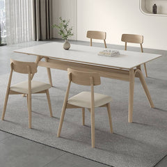 Elegant White Sintered Stone Dining Table with Ash Wood Multi-Layer Board hagst-561