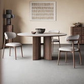 Sleek White Sintered Stone & Ash Wood Multi-Layer Board Table for Modern Spaces hagst-565