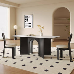 Modern White Sintered Stone & Oak Wood Multi-Layer Dining Table hagst-576