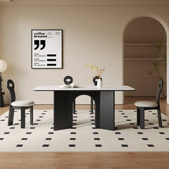 Modern White Sintered Stone & Oak Wood Multi-Layer Dining Table hagst-576