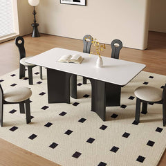 Modern White Sintered Stone & Oak Wood Multi-Layer Dining Table hagst-576