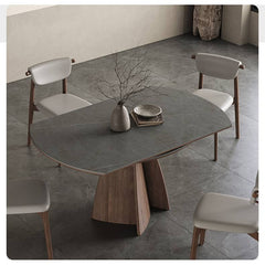Modern Table with Elegant Gray Sintered Stone and Ash Wood Multi-Layer Board hagst-580