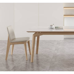 Elegant Off White Chair with Natural Ash Wood and Faux Leather Upholstery hagst-816