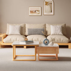 Elegant White Sintered Stone Tea Table with Oak Wood and Metal Accents hbzwg-638