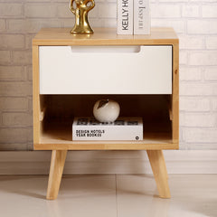 Stylish Natural Brown & White Bedside Cupboard - Rubber Wood & Pine Wood Construction hglna-1456