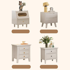Stylish White Rubber Wood Bedside Cupboard with Glass & Ash Wood Accents hglna-1457