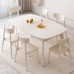 Elegant Beige Sintered Stone Dining Table with Sturdy Rubber Wood Base hglna-1459