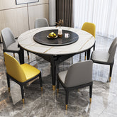 Stylish Gray-Black-White Sintered Stone Table with Durable Rubber Wood Base hglna-1462