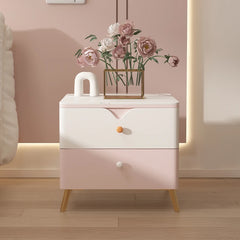 Chic Sintered Stone Nightstand with Faux Leather Finish – Modern Two-Drawer Bedside Table in Pink and White hjd-3146