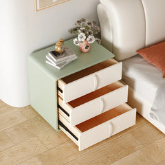 Stylish Solid Wood Nightstand with Faux Leather Finish – Modern 3-Drawer Bedroom Storage Solution hjd-3147
