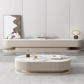 Elegant White & Khaki TV Cabinet with Sintered Stone Top and Pine Wood Frame hjl-1176