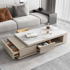 Stylish White & Khaki TV Cabinet with Sintered Stone and Pine Wood Design hjl-1180