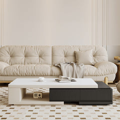 Stunning Modern Tea Table with Black & White Sintered Stone Top and Pine Wood Legs hjl-1183