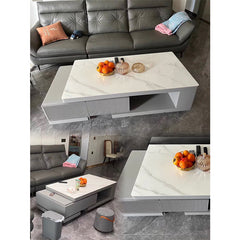 Modern Minimalist Tea Table with White and Gray Sintered Stone Top and Pine Wood Base hjl-1185